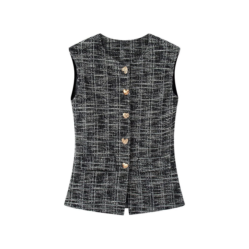 suit Women's 2 pieces button decoration texture vest style top+Flared pants