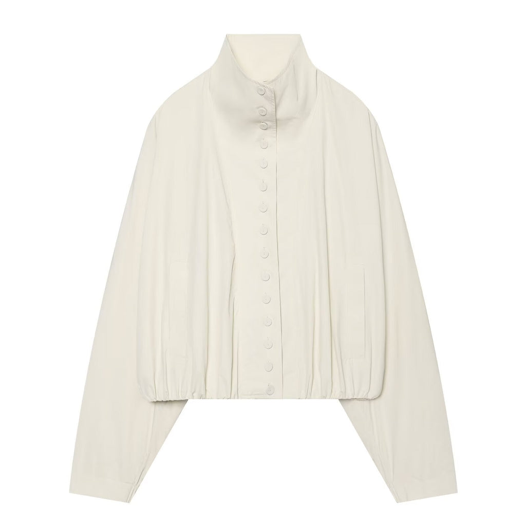Women's standing collar single breasted nylon Coat