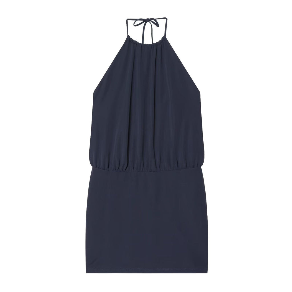 Women's backless draped halter neck dress