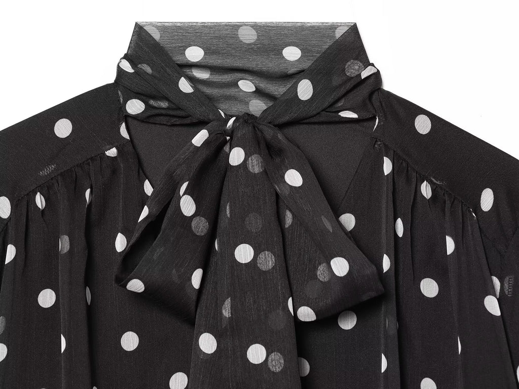 Women's ribbon collar polka dot shirt