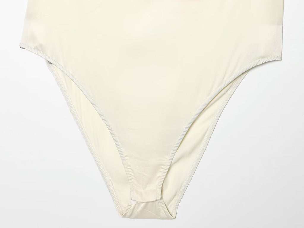 Women's lace decorated satin textured bodysuit