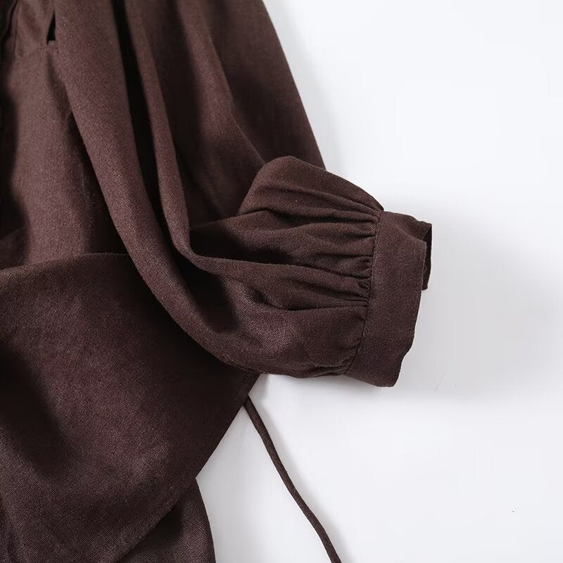 Women's ruffled long sleeved linen blend shirt