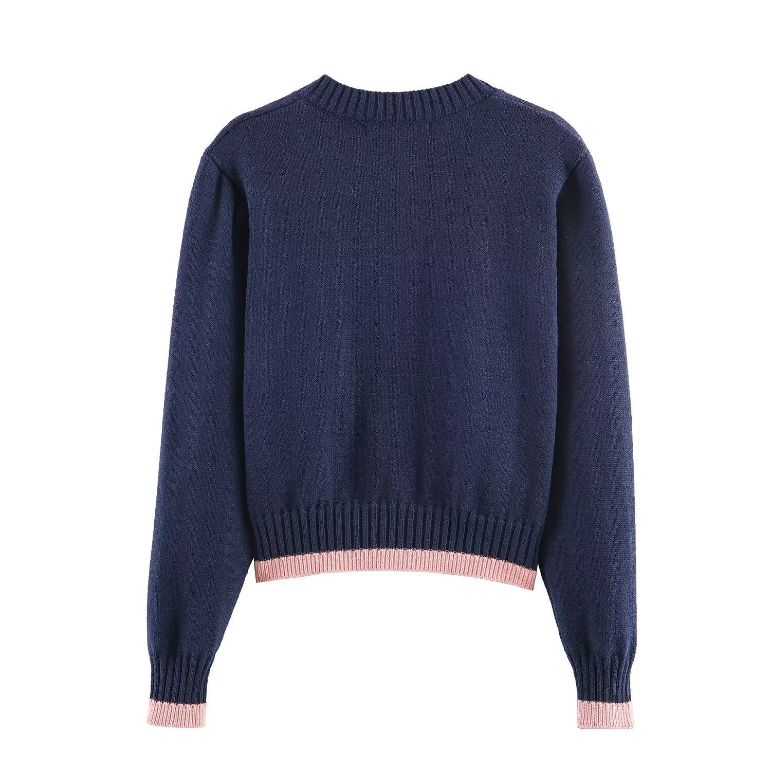 Women's O Neck short spliced knitted Coat