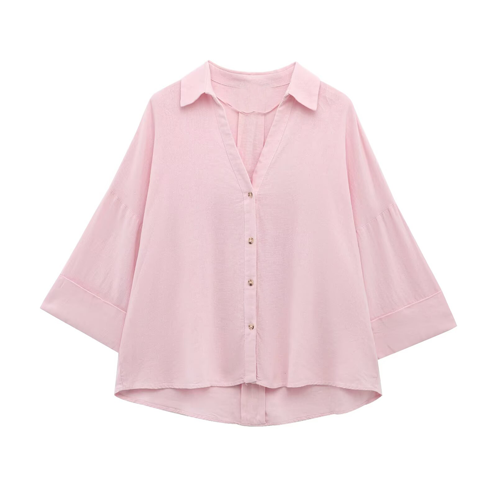 Women's 2026 Linen Blended Wide Sleeve Shirt