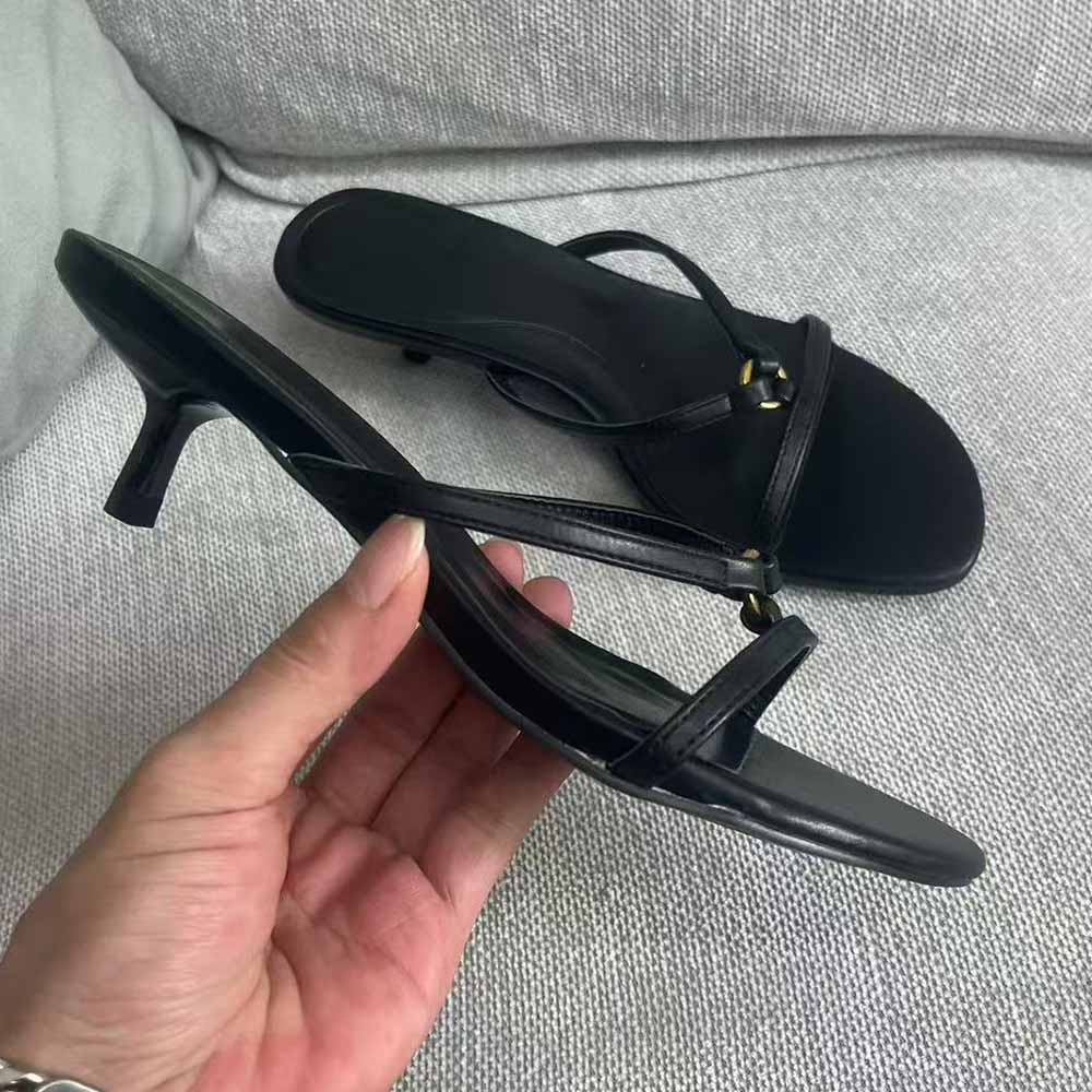 Women's new fashion round-headed slippers black stiletto heels
