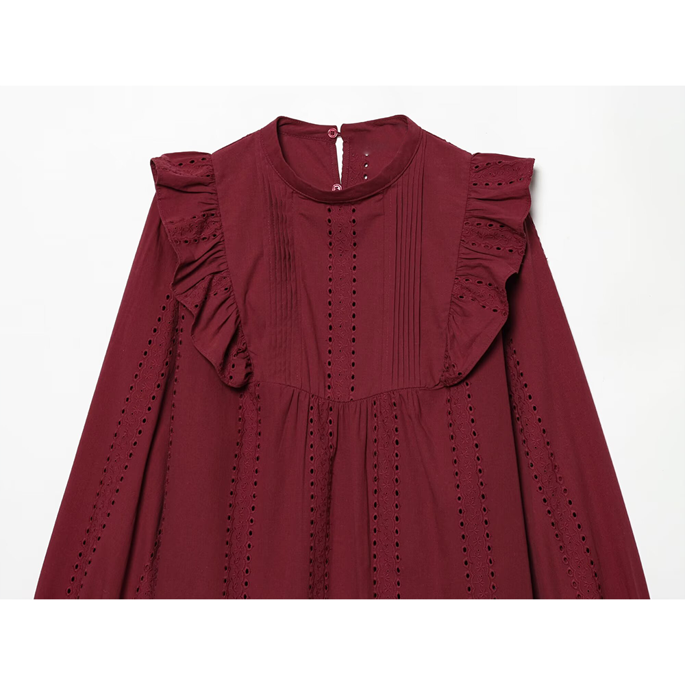 Women's casual hollowed out embroidered shirt