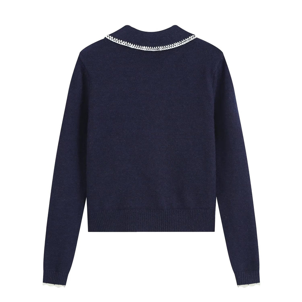 Women's soft texture contrasting pattern knitted cardigan