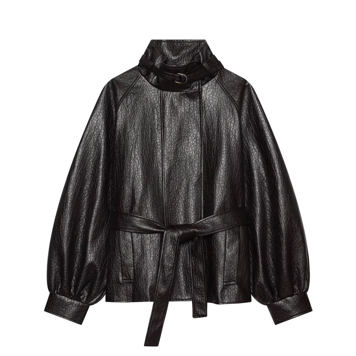 Women's with belt leather effect jacket Coat