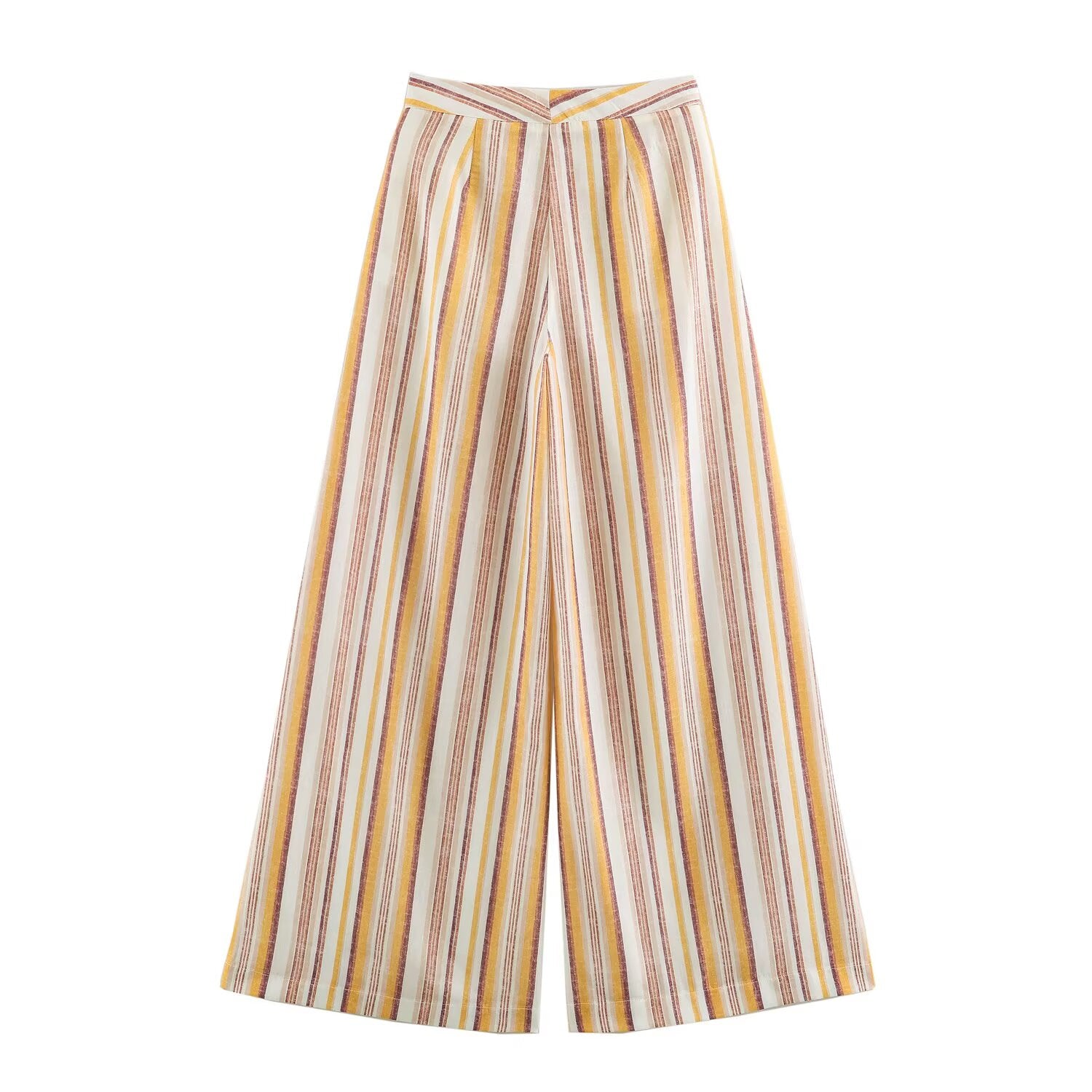 suit Women's 2 pieces bow decoration linen blended striped top+Pants