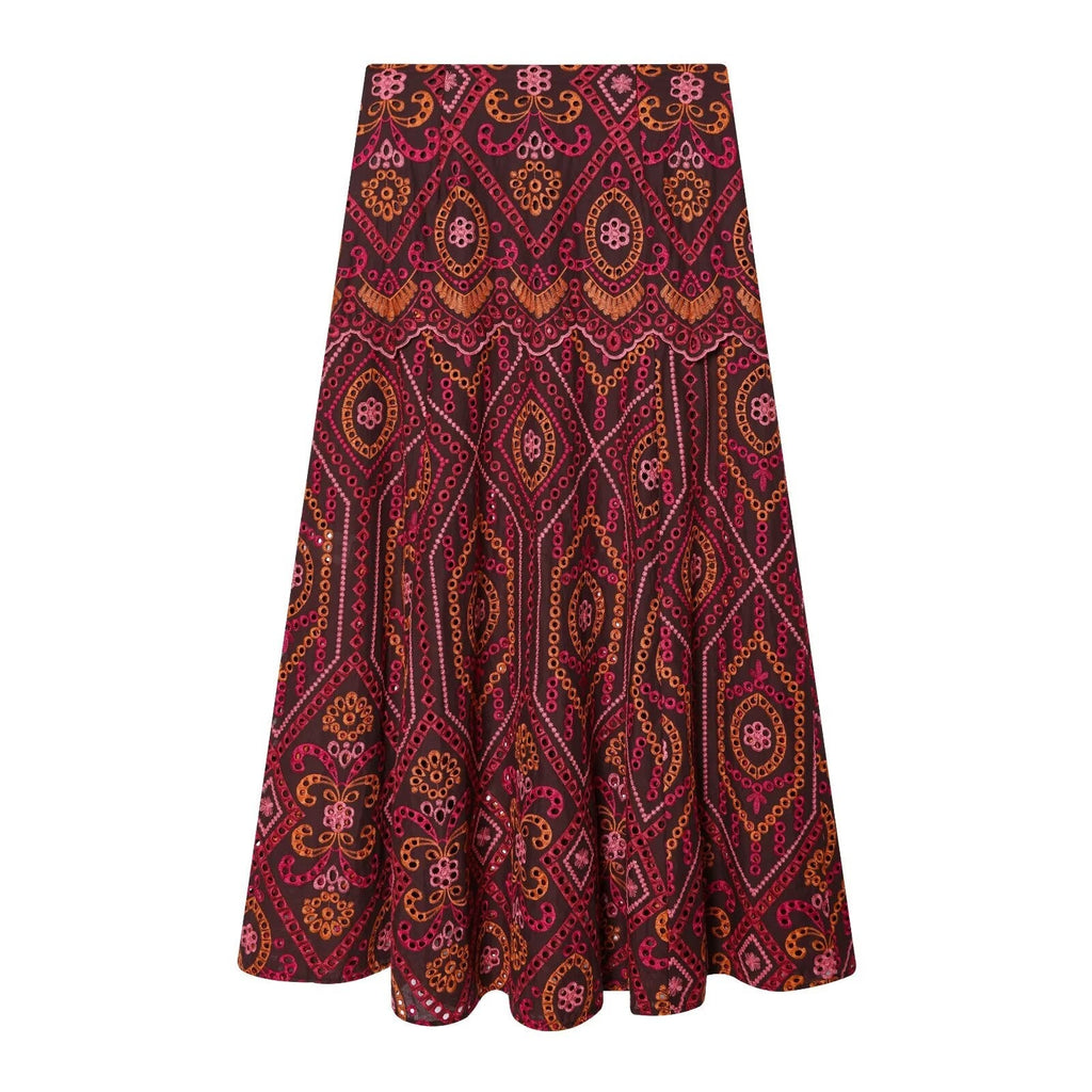 suit Women's 2 pieces hollowed out embroidered O-Neck top+Skirts