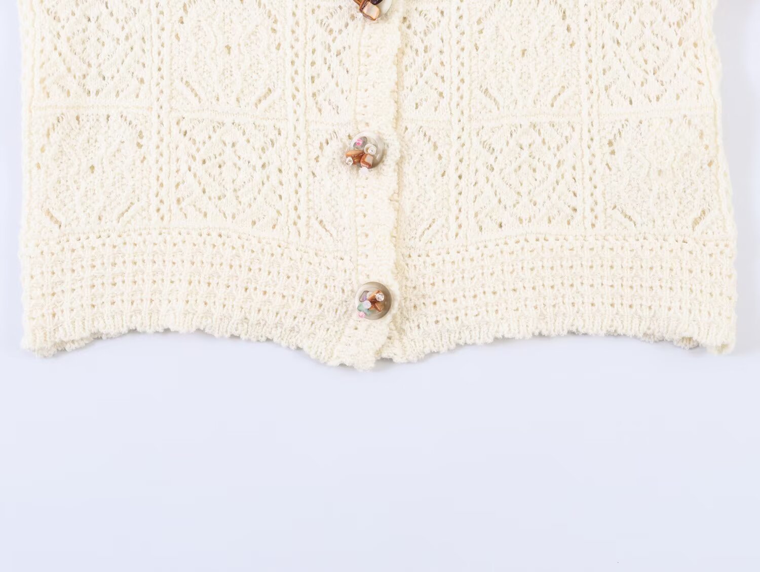 Women's short jacquard cotton knitted cardigan