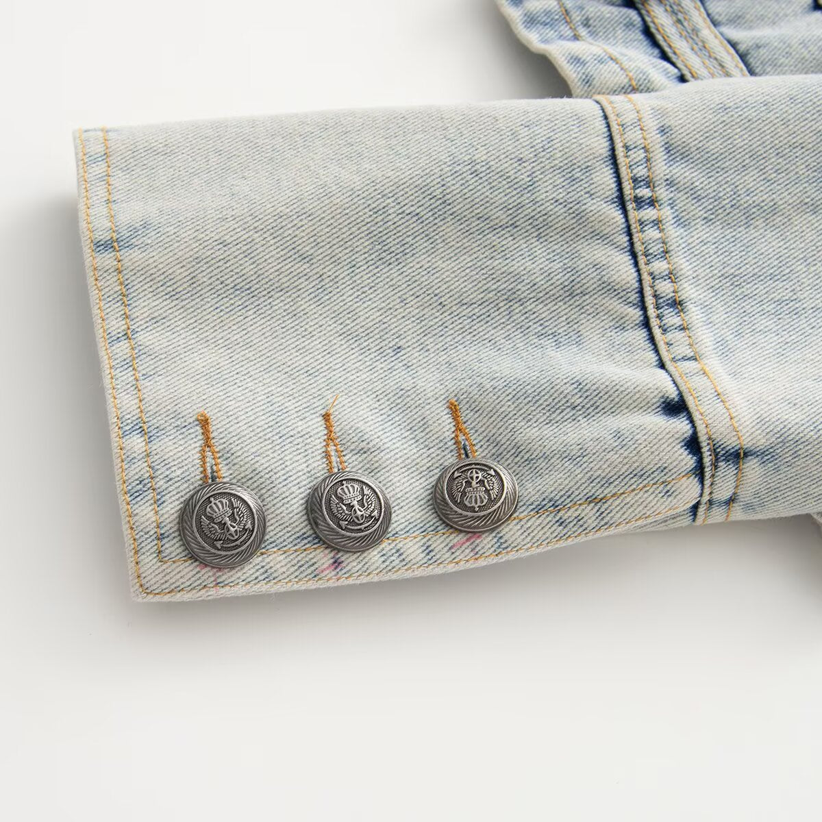 Women's buckle decoration retro denim Coat