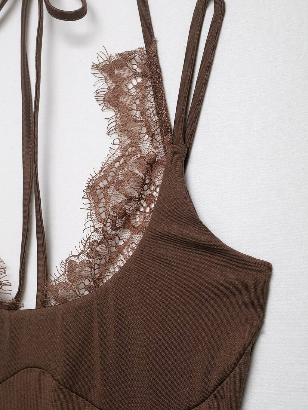 Women's lace patchwork halter neck bodysuit
