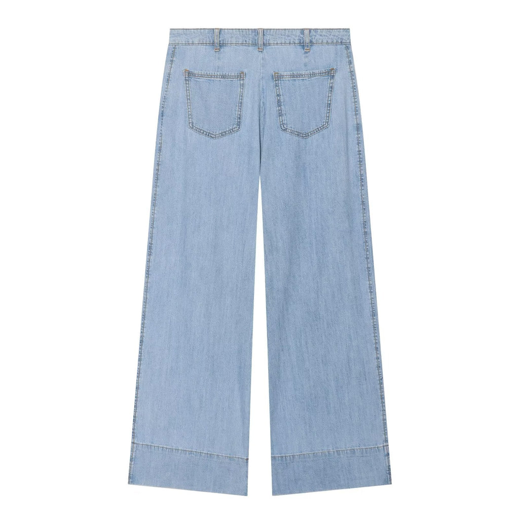 suit Women's 2 pieces wide sleeved denim shirt+wide leg jeans