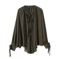 Women's new fashion bow ribbon decoration long sleeved shirt