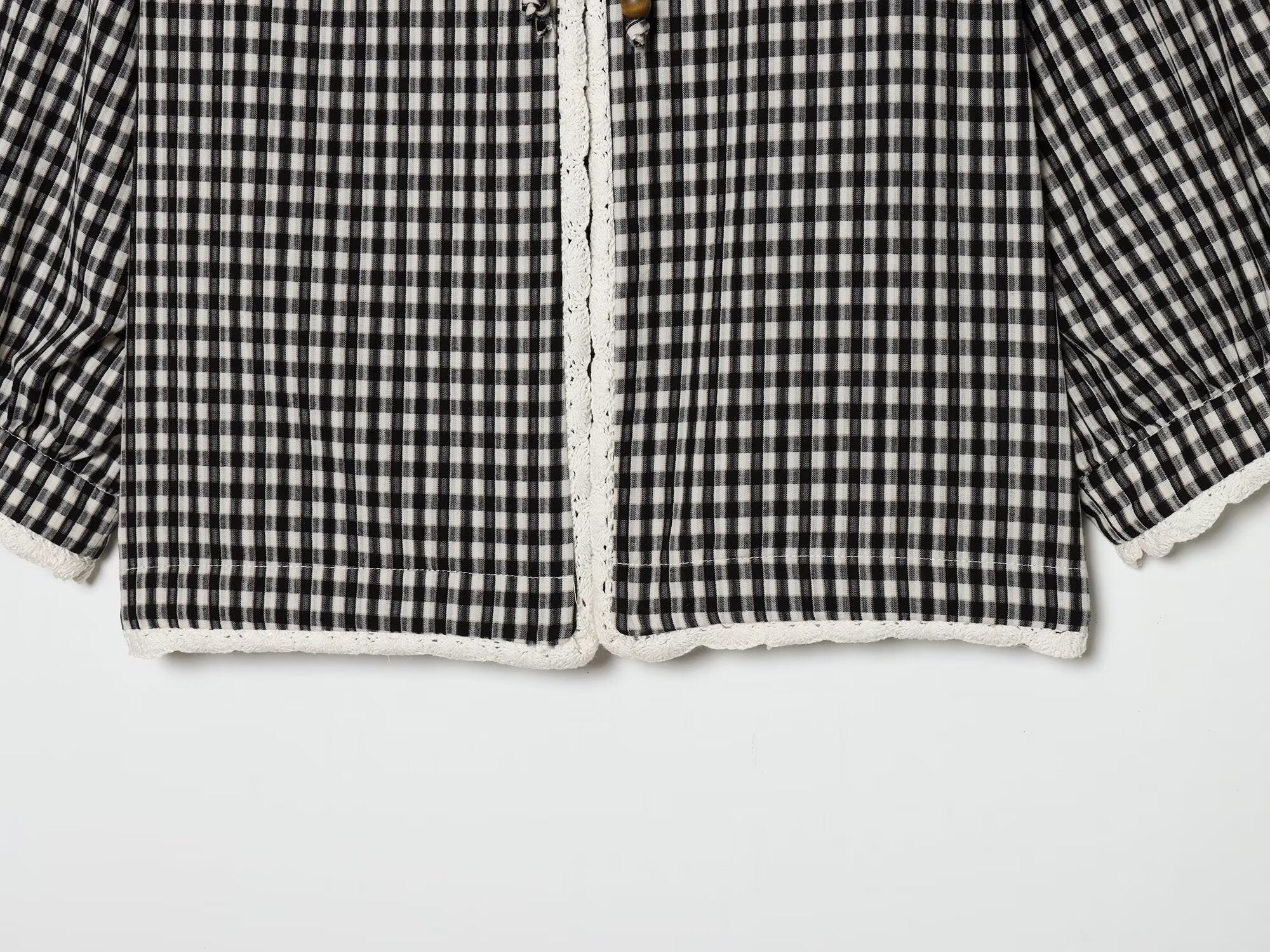Women's crochet spliced short plaid Coat