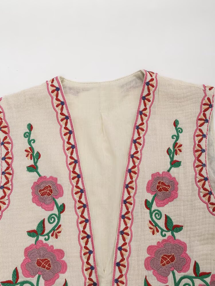 Women's floral embroidery decorative short vest
