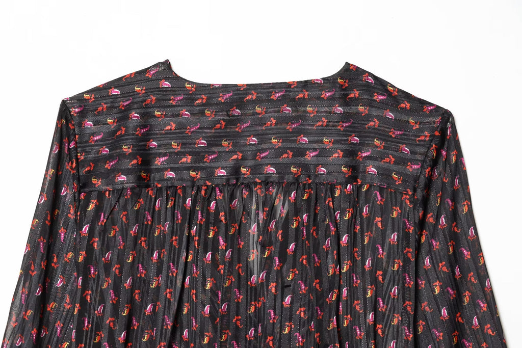 Women's knot decoration V-neck printed top