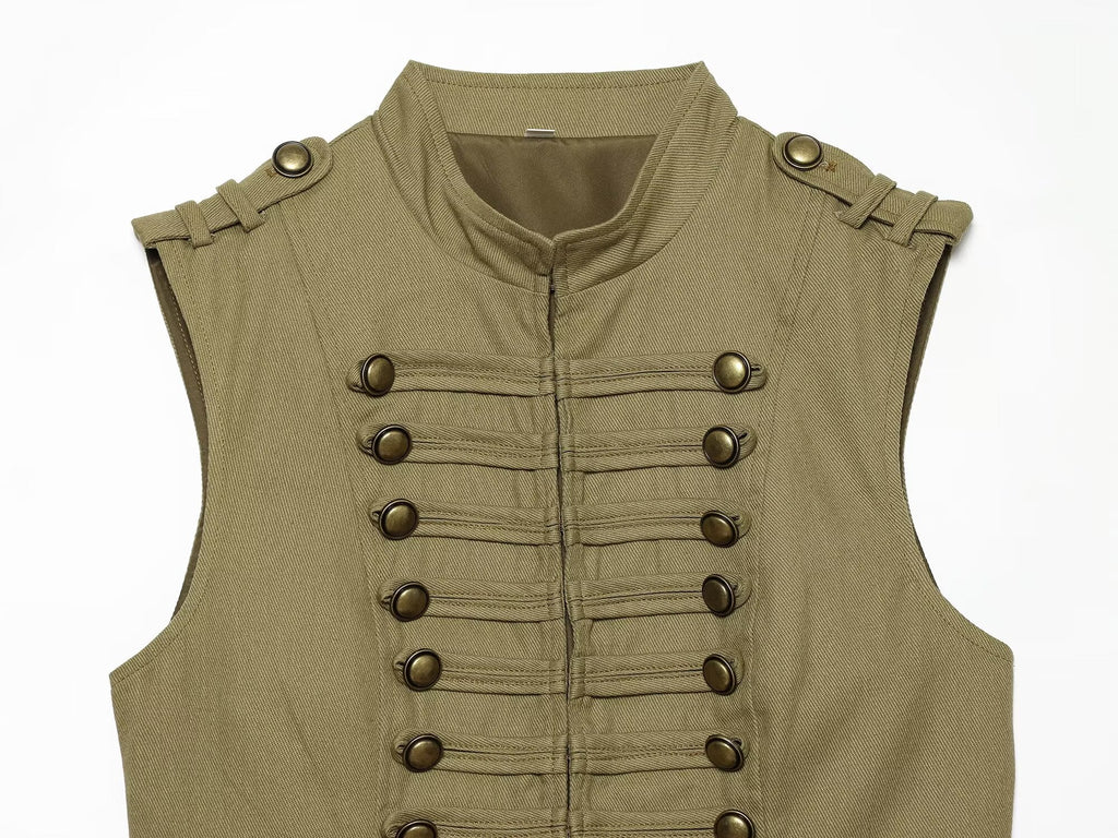 suit Women's 2 pieces button decoration short cotton vest+shorts