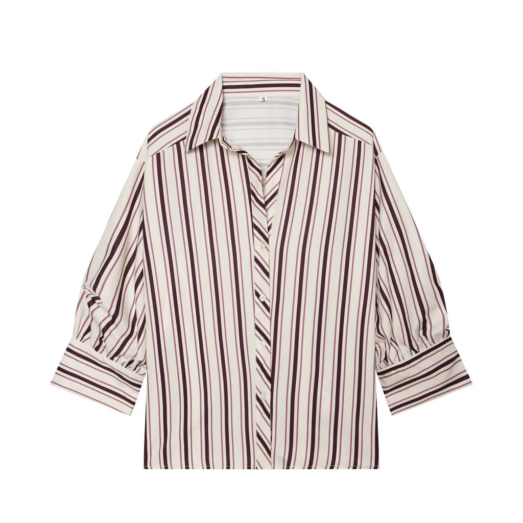 Women's adjustable long short sleeved striped shirt