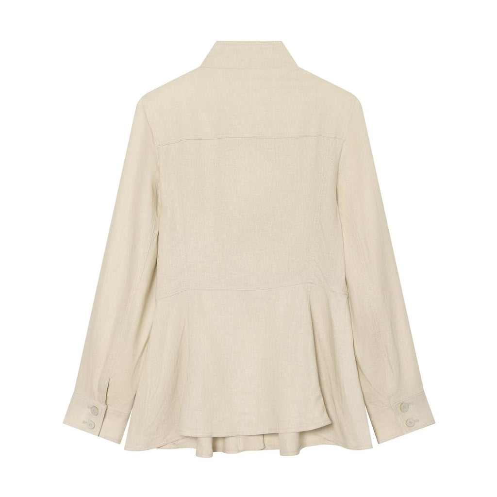 Women's linen blended slim stand collar Coat