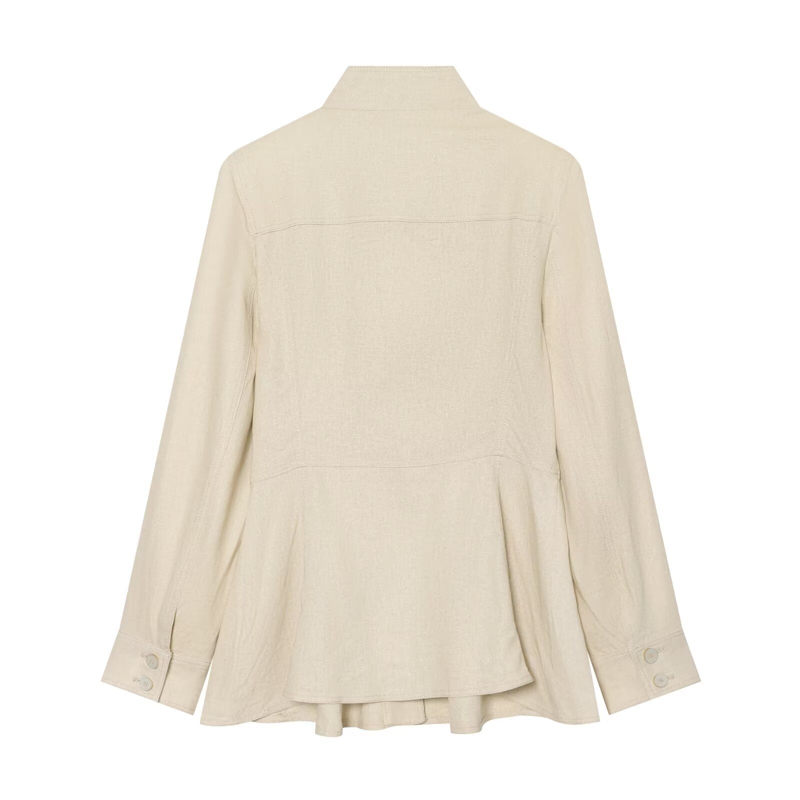 Women's linen blended slim stand collar Coat