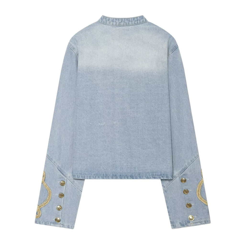 Women's button decoration short denim Coat
