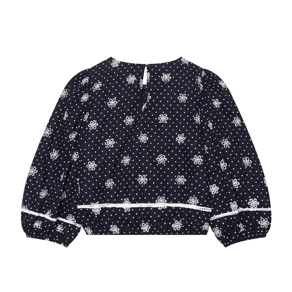 Women's hollowed out embroidered polka dot shirt