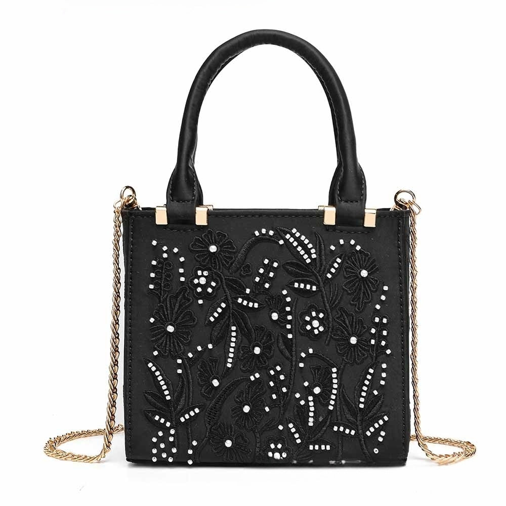 Women's new fashion Pearl embroidered satin texture chain bag shoulder bag
