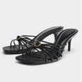 Women's new fashion metal decorative square high-heeled slippers