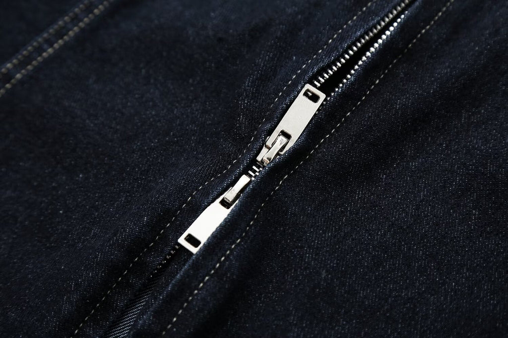 Women's double zipper design slim denim shirt