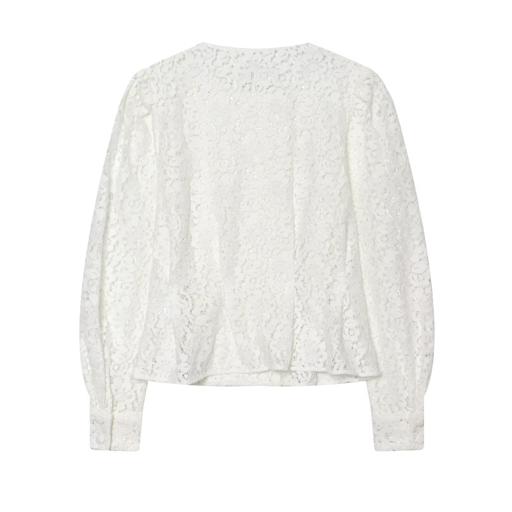 Women's lace O Neck double breasted Coat