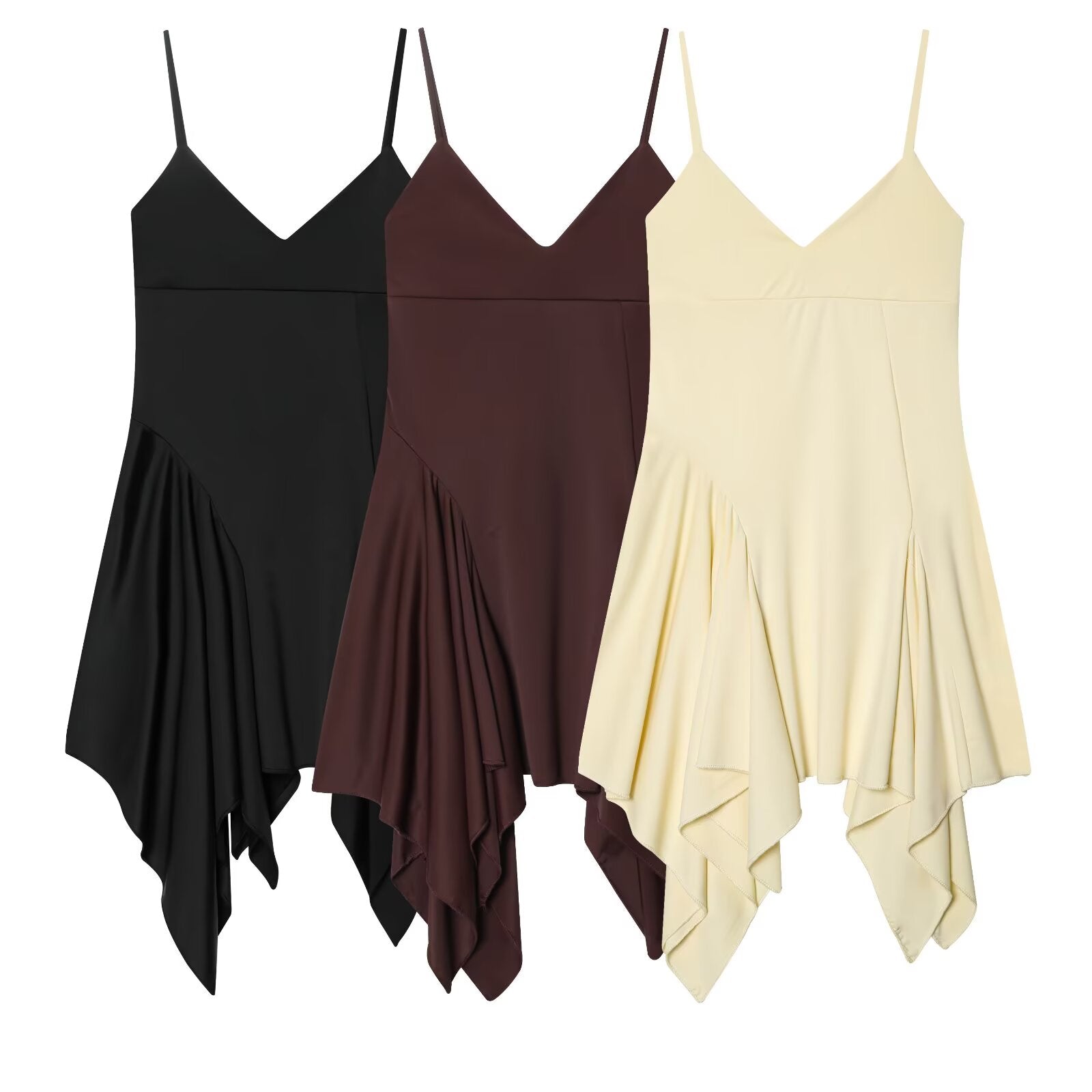 Women's asymmetric thin shoulder strap dress