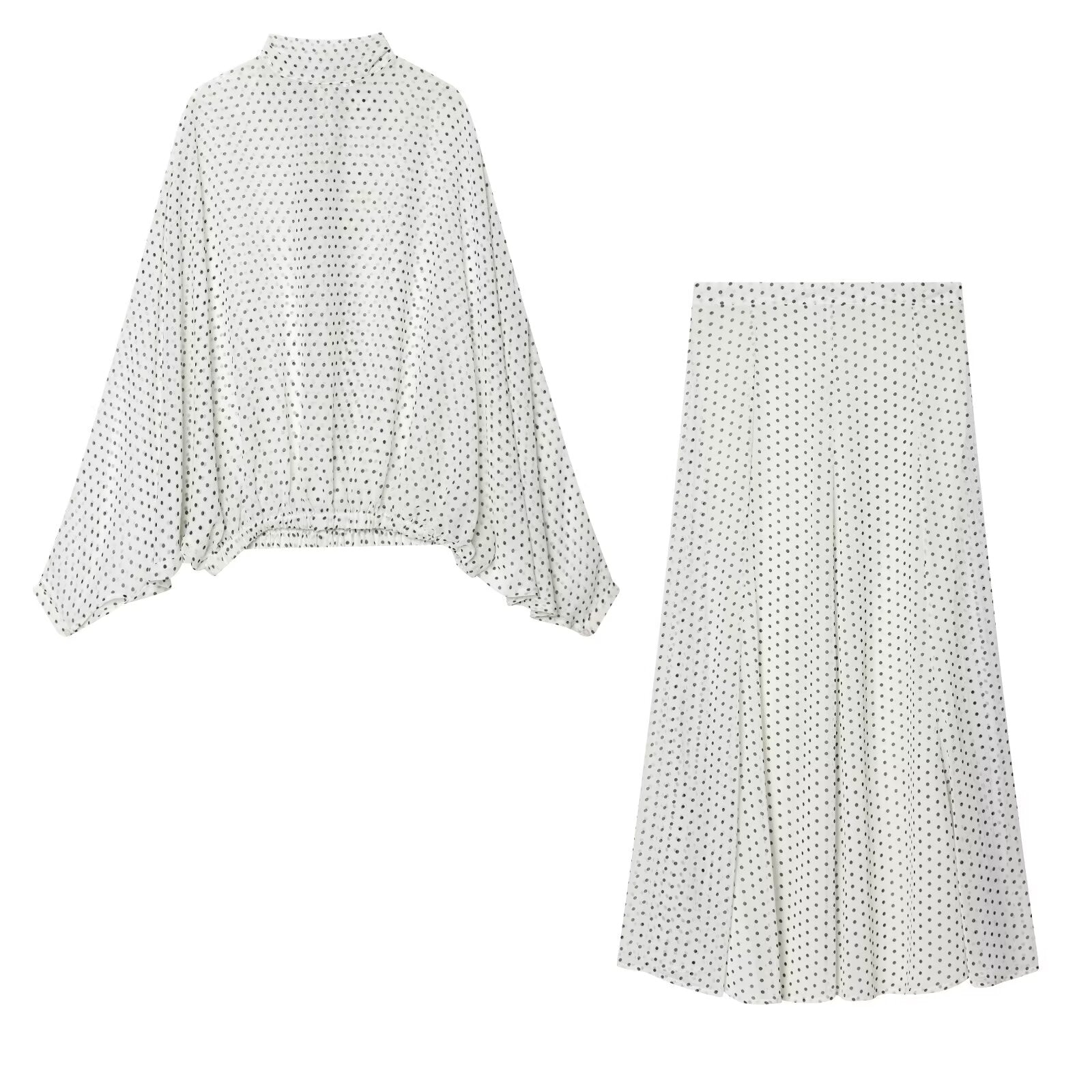 suit Women's 2 pieces bow decoration polka dot shirt+Skirts