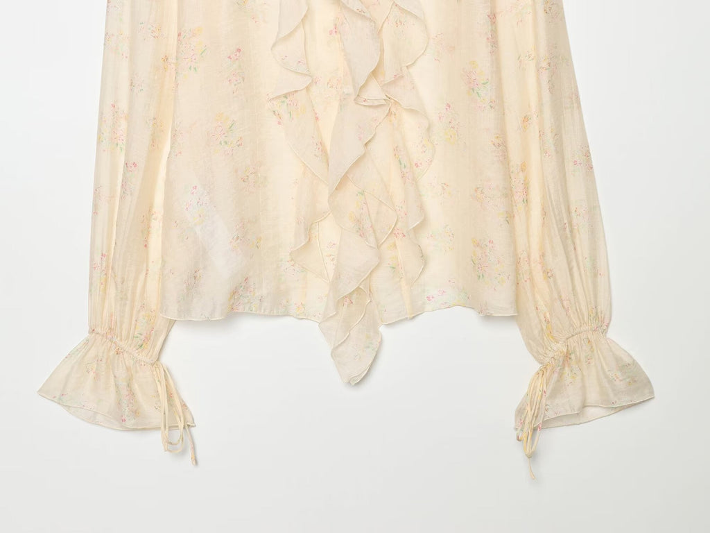 Women's printed V-neck ruffle top