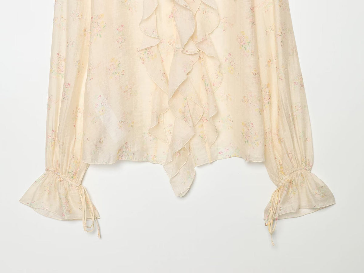 Women's printed V-neck ruffle top