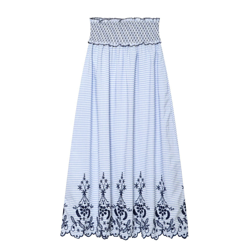 Women's casual embroidered checkered MIDI skirt