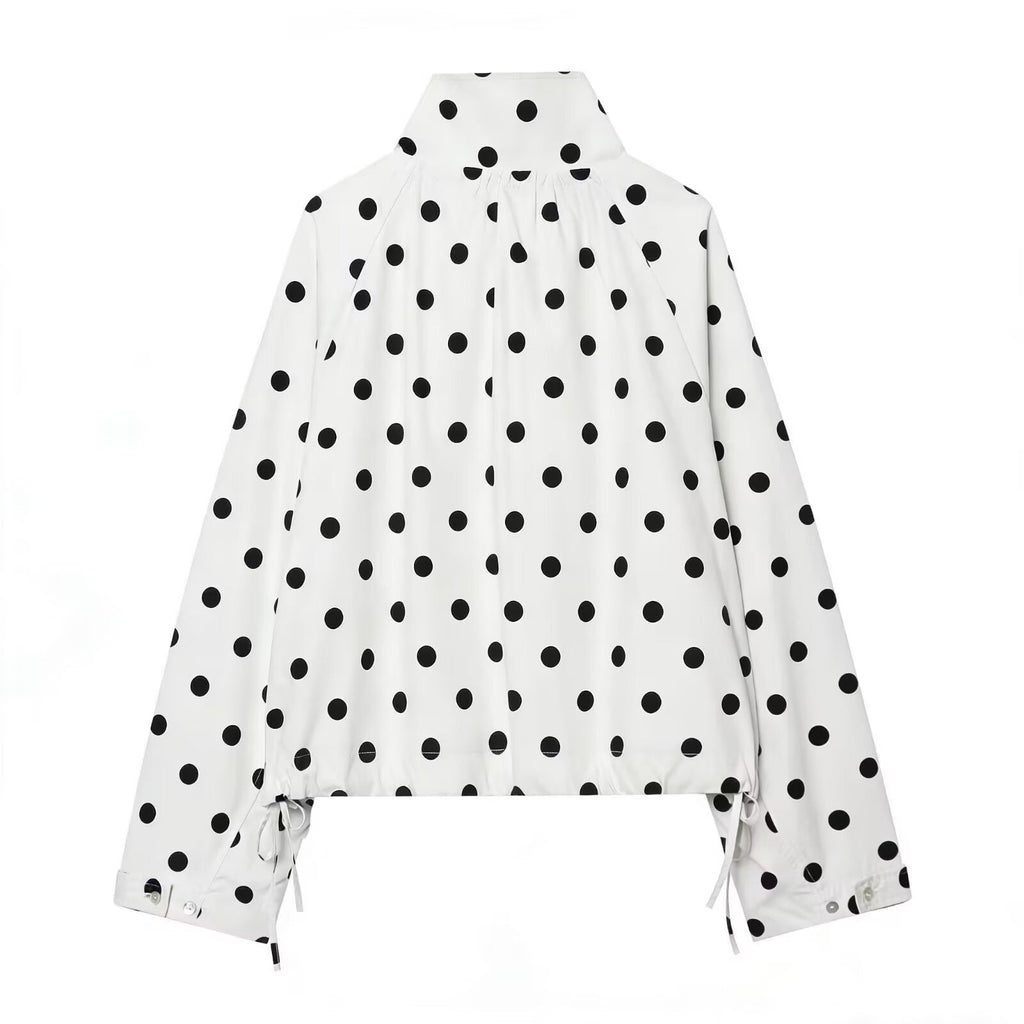Women's lace up decorative casual polka dot Coat