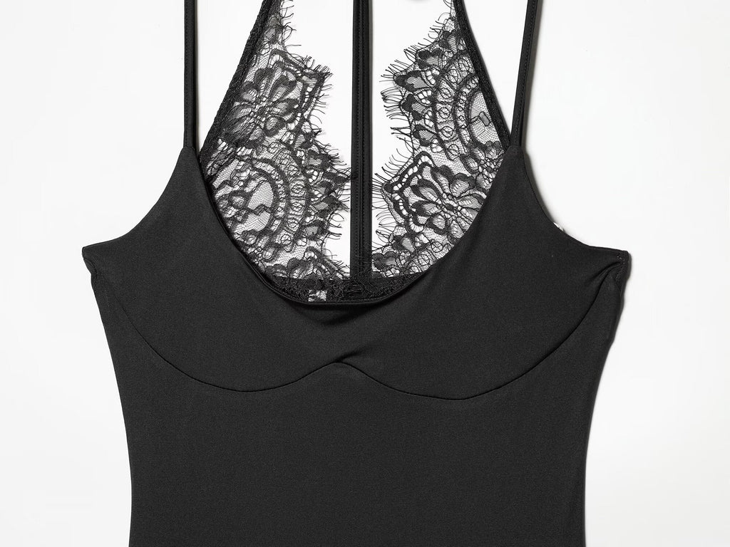 Women's patchwork lace halter neck jumpsuit