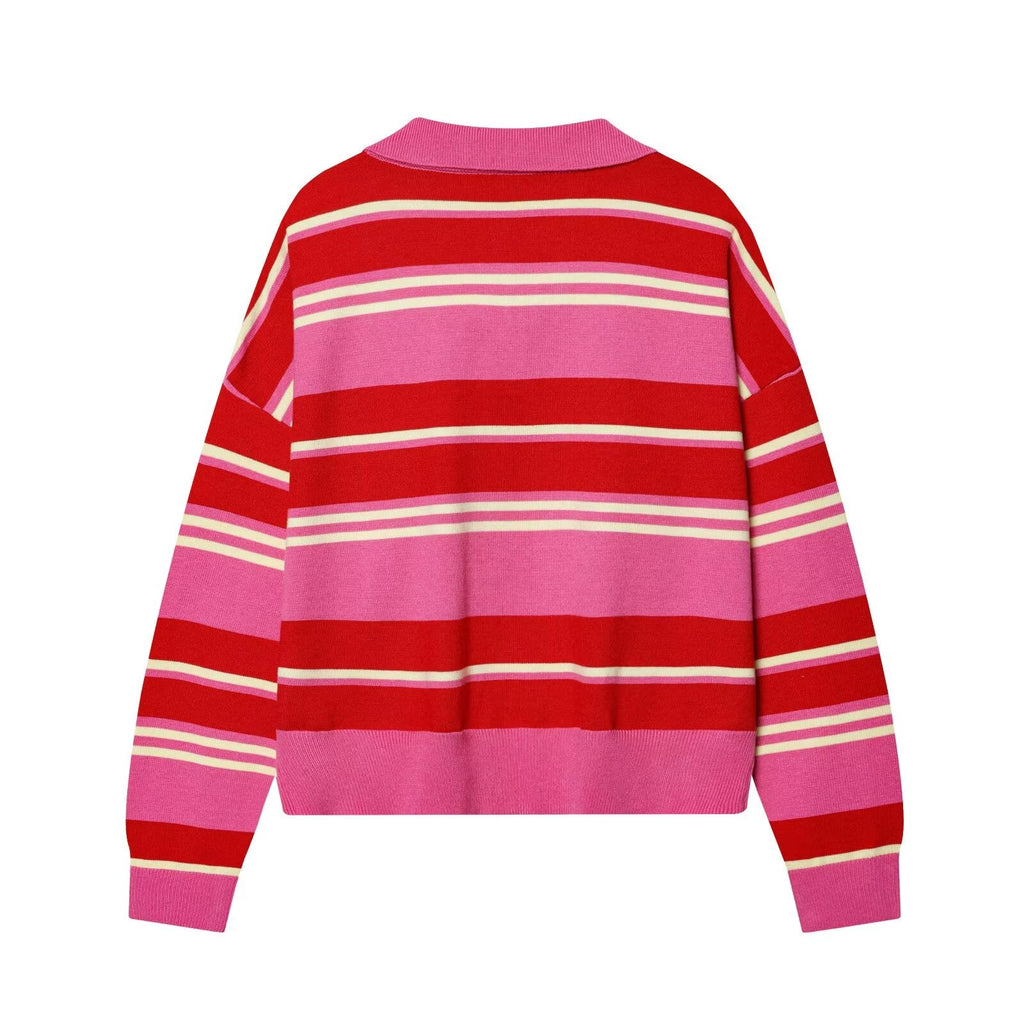 Women's casual striped knitted polo shirt