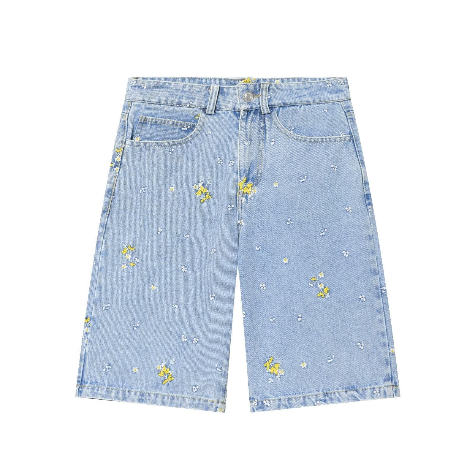 suit Women's 2 pieces flower embroidered denim jacket Coat+Shorts