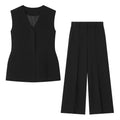 suit Women's 2 pieces black slim V-neck vest+Pants
