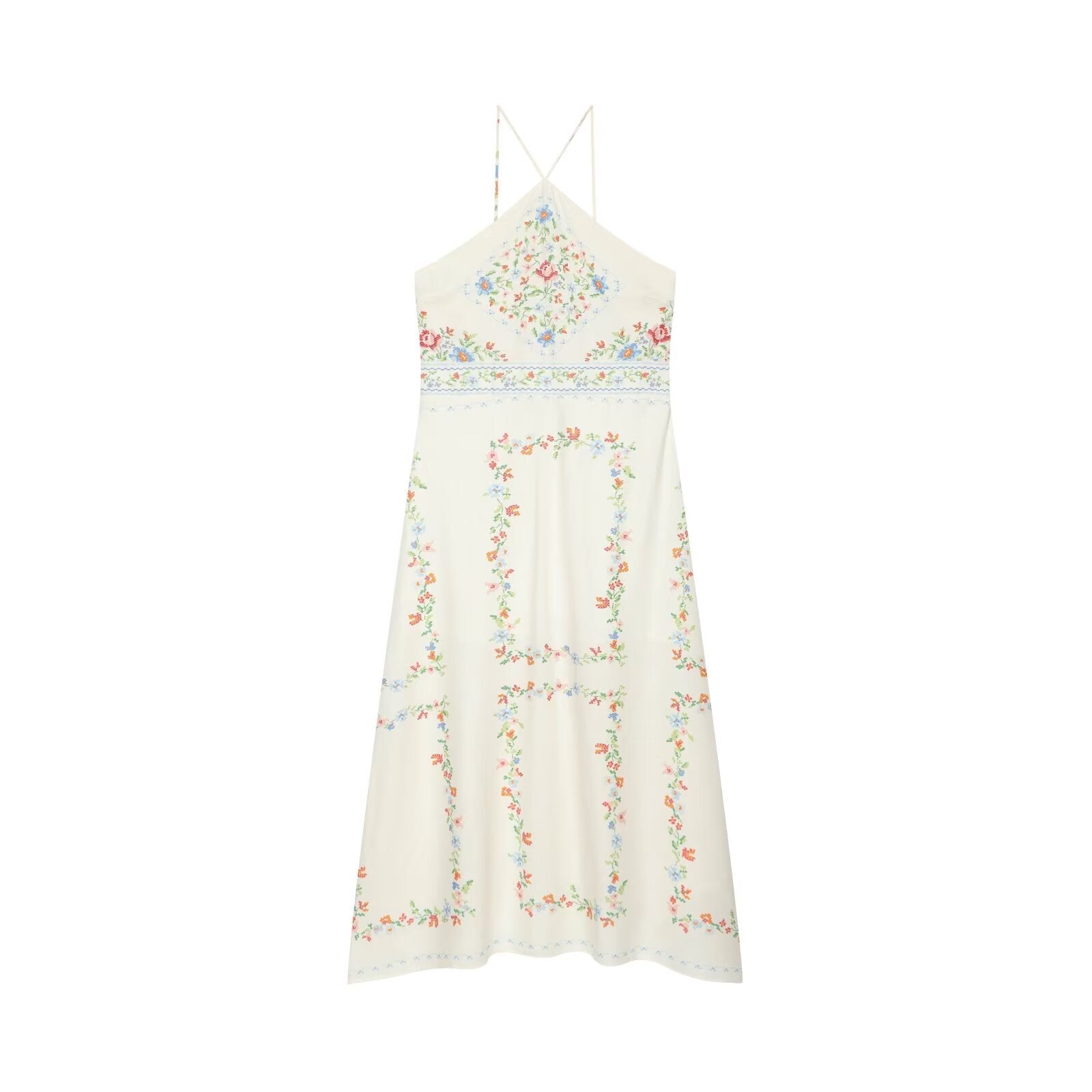 Women's linen blend printed MIDI dress