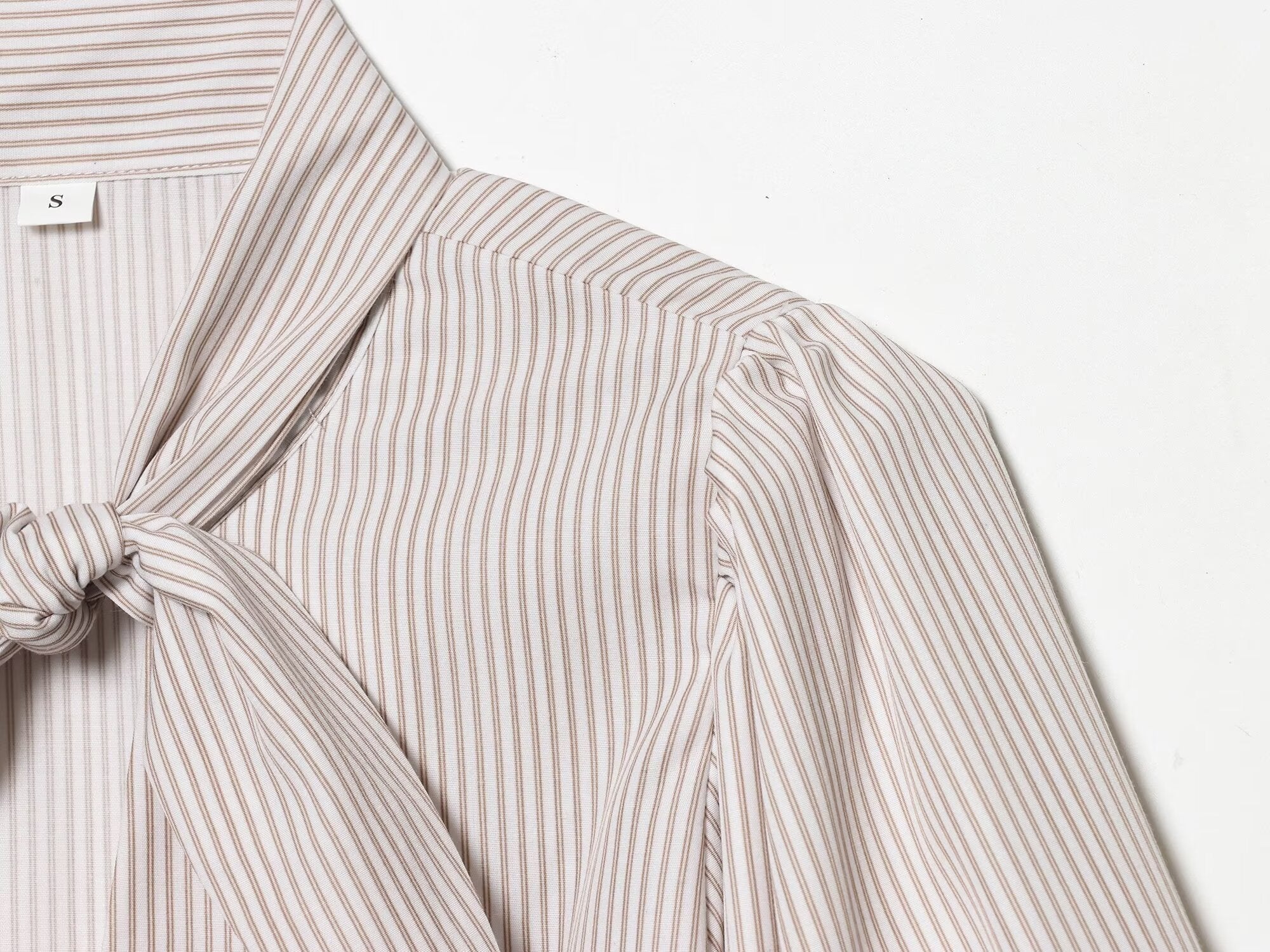 Women's bow decoration hollow striped shirt