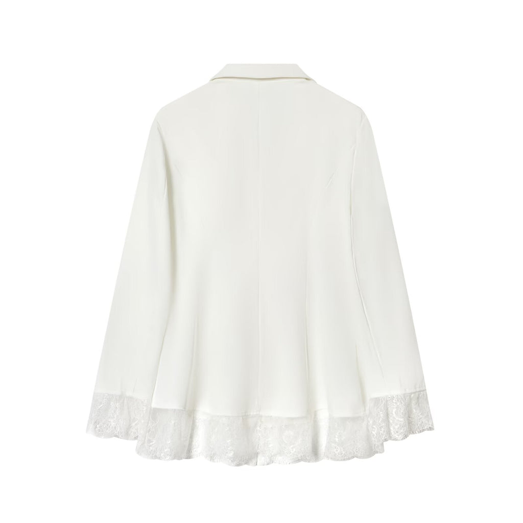 Women's waist cinched slim lace patchwork Blazer Coat