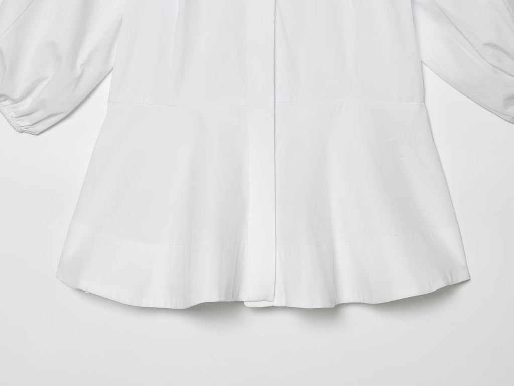 Women's skirt style hem bubble sleeve shirt