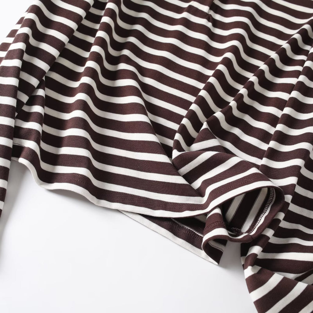 Women's new fashion long sleeved cotton striped knitted top