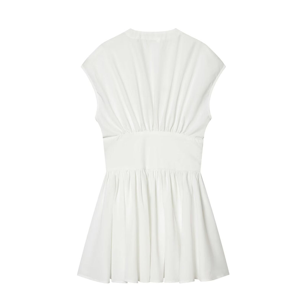 Women's V-neck Button-up poplin mini dress