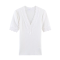 Women's slim V-neck lace ribbed T-shirt
