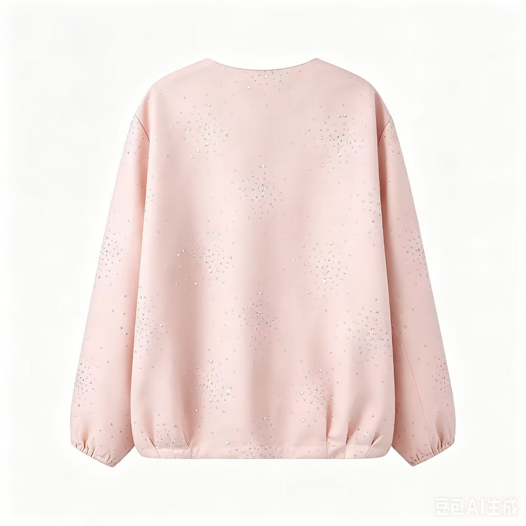 Women's bright diamond fabric O Neck jacket Coat